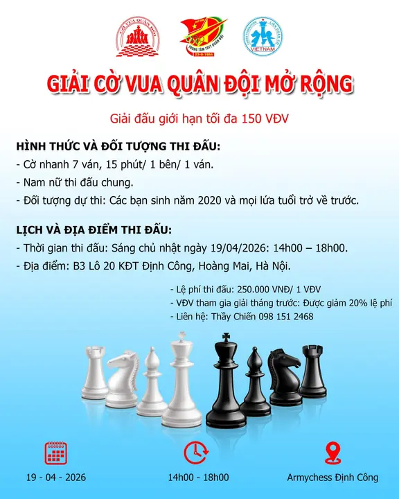 GIẢI CỜ  VUA QUÂN ĐỘI MỞ RỘNG THÁNG 04 – 2026
