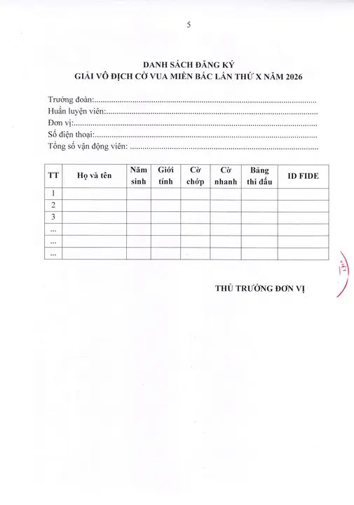 Vô Địch Cờ Vua Miền Bắc Lần Thứ X Năm 2026